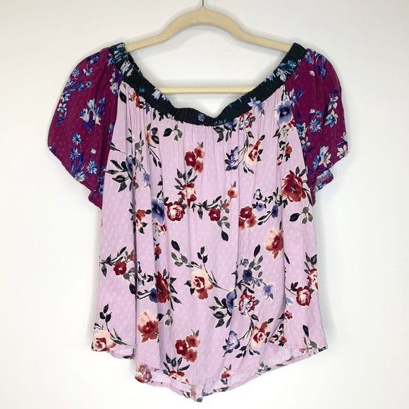 BLUE RAIN Mixed Purple Floral Boho Flowy Flutter Sleeve Blouse‎ Sz S - Picture 4 of 7